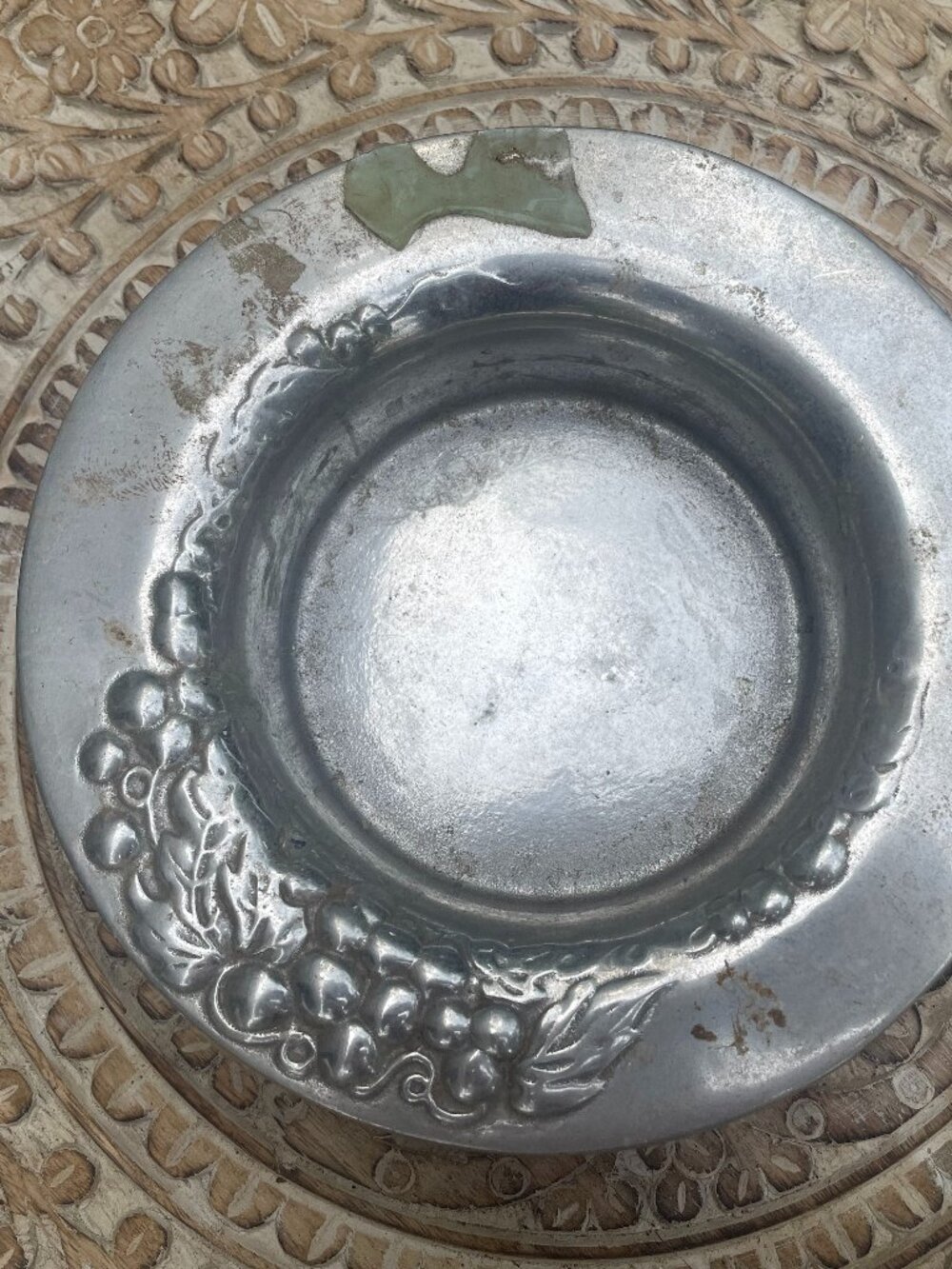 Vintage The Wilton Co. RWP Decor Grapes Leaf Pattern Pewter Wine Coaster Bowl